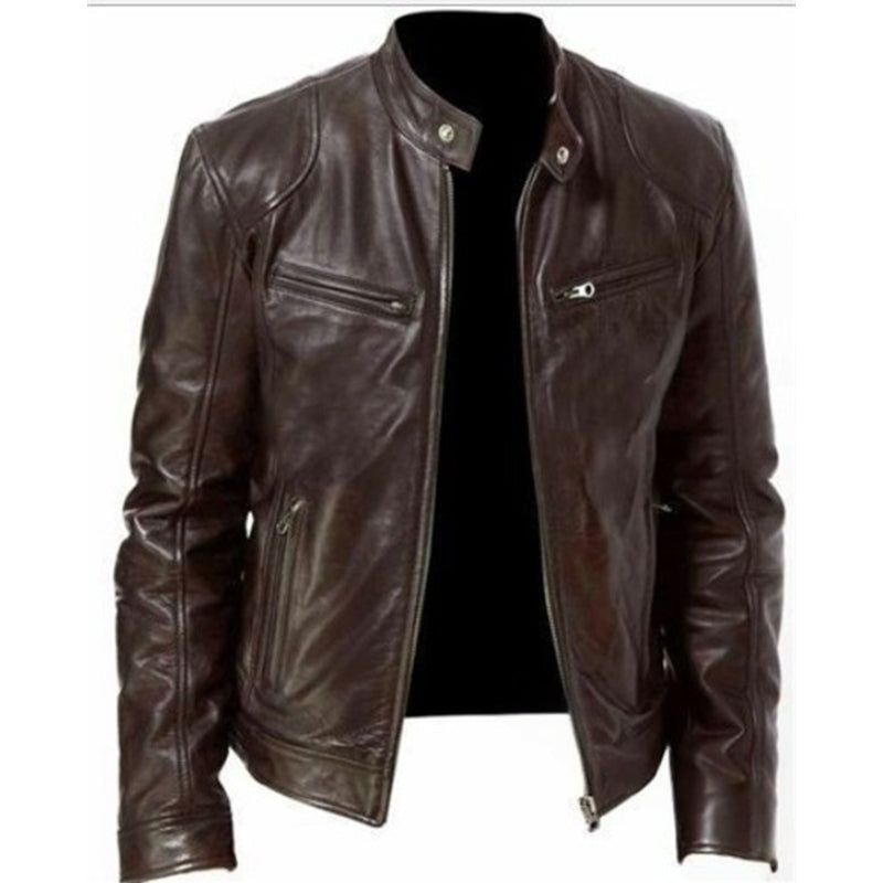 🧥 Sharp Everyday Style | Men's Water-Resistant PU Leather Stand-Collar Zip-Up Jacket