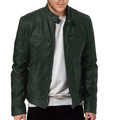 🧥 Sharp Everyday Style | Men's Water-Resistant PU Leather Stand-Collar Zip-Up Jacket