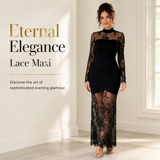 ⌛Limited-Time Offer-Women's Lace Splicing Long Sleeve Maxi Dress