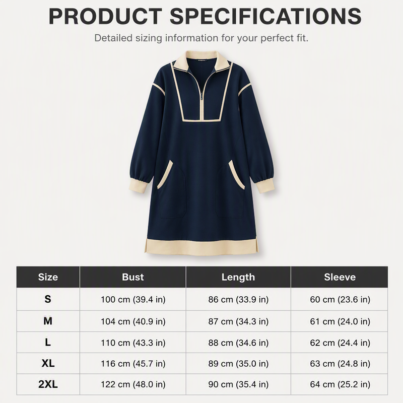 ✨ Sporty Comfort | Women's Half-Zip Relaxed Sweatshirt Dress with Side Pockets