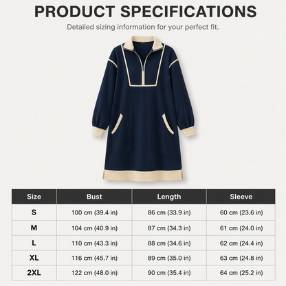 ✨ Sporty Comfort | Women's Half-Zip Relaxed Sweatshirt Dress with Side Pockets
