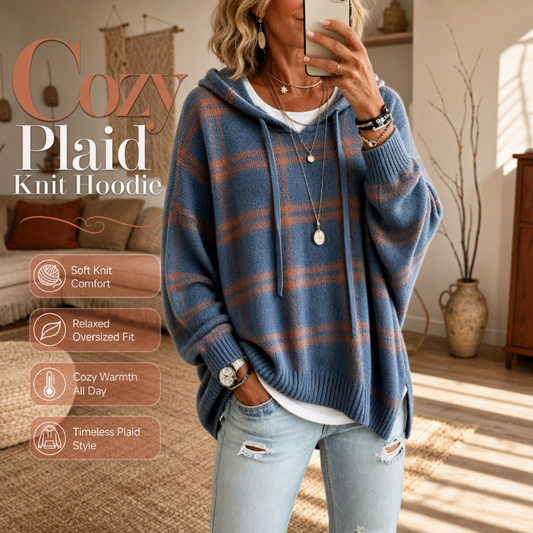⌛Limited-Time Offer-Women's Retro Plaid Hooded Knit Sweater