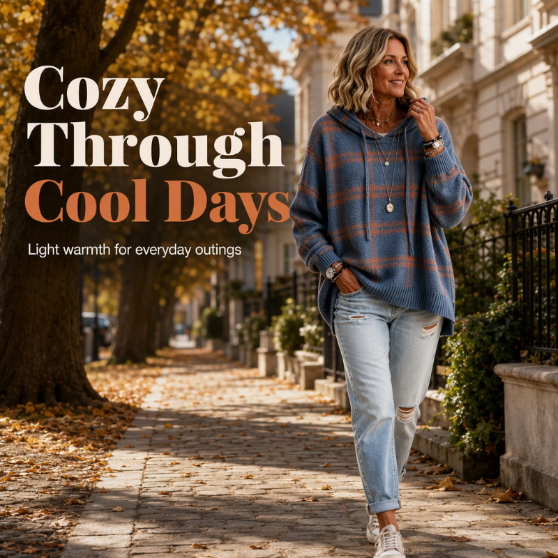 ⌛Limited-Time Offer-Women's Retro Plaid Hooded Knit Sweater