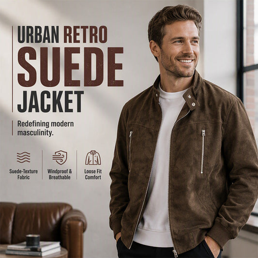 🧥 Rugged Comfort | Men's Suede-Look Stand-Collar Oversized Bomber Jacket
