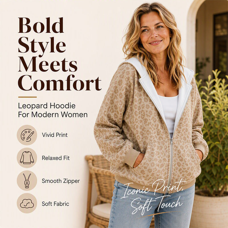 ⌛Limited-Time Offer-Women's Leopard Print Zip-Up Hoodie