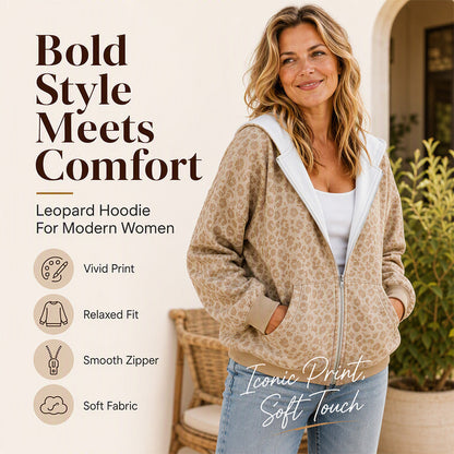 ⌛Limited-Time Offer-Women's Leopard Print Zip-Up Hoodie