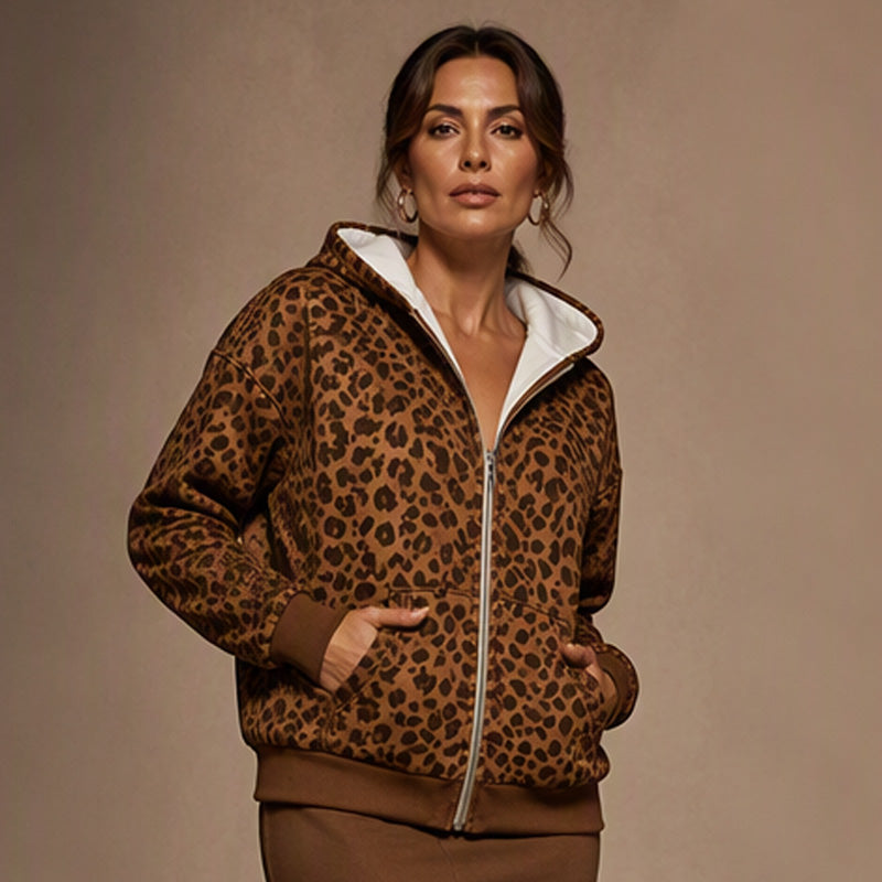 ⌛Limited-Time Offer-Women's Leopard Print Zip-Up Hoodie