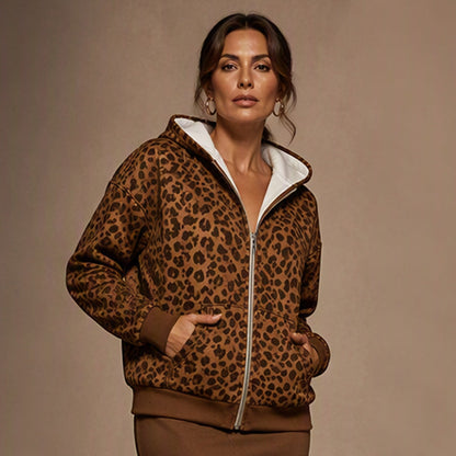 ⌛Limited-Time Offer-Women's Leopard Print Zip-Up Hoodie