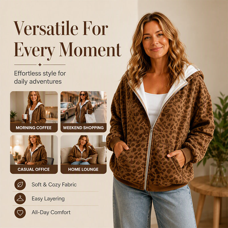 ⌛Limited-Time Offer-Women's Leopard Print Zip-Up Hoodie