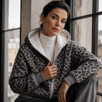 ⌛Limited-Time Offer-Women's Leopard Print Zip-Up Hoodie