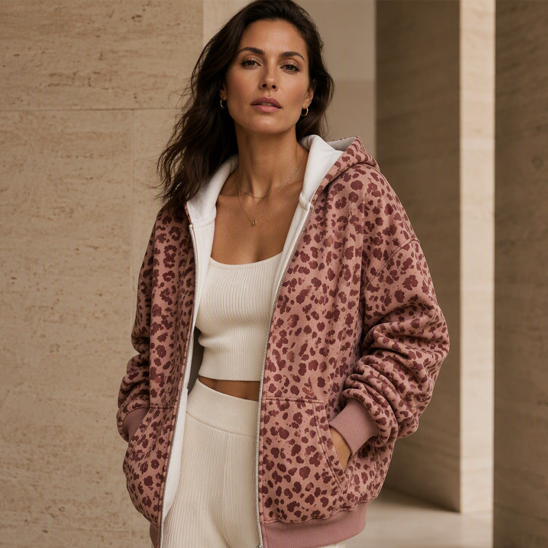 ⌛Limited-Time Offer-Women's Leopard Print Zip-Up Hoodie