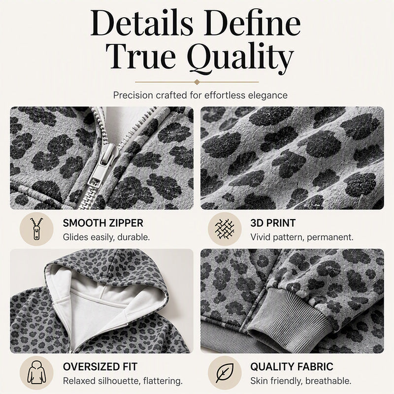 ⌛Limited-Time Offer-Women's Leopard Print Zip-Up Hoodie