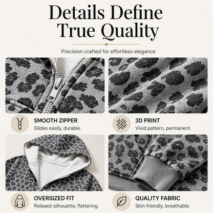 ⌛Limited-Time Offer-Women's Leopard Print Zip-Up Hoodie