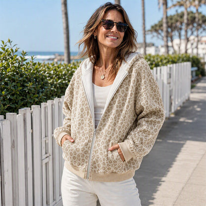⌛Limited-Time Offer-Women's Leopard Print Zip-Up Hoodie