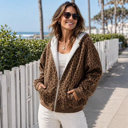 ⌛Limited-Time Offer-Women's Leopard Print Zip-Up Hoodie