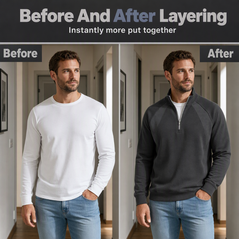 ✨ Refined Casual Comfort | Men's Warm Half-Zip Stand-Collar Sweatshirt