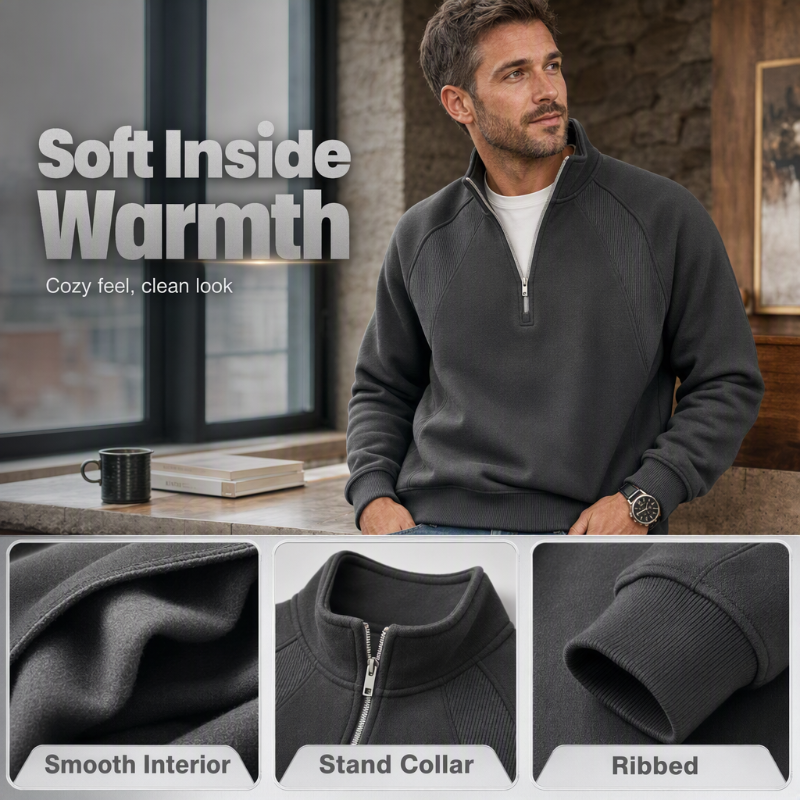 ✨ Refined Casual Comfort | Men's Warm Half-Zip Stand-Collar Sweatshirt
