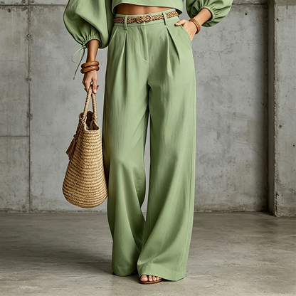 ✨ Effortless 2-Piece Style | Women's Cropped Top & Wide-Leg Pants Set