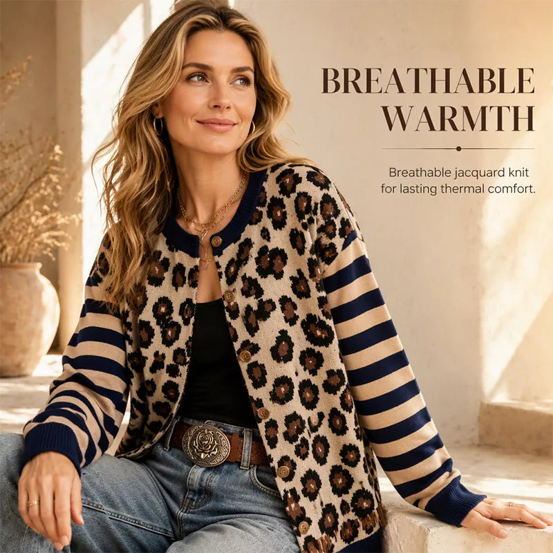 🐆 Statement Layers | Women's Leopard-Print Relaxed-Fit Cardigan