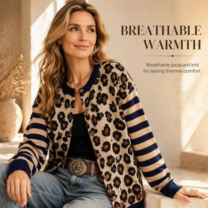 🐆 Statement Layers | Women's Leopard-Print Relaxed-Fit Cardigan