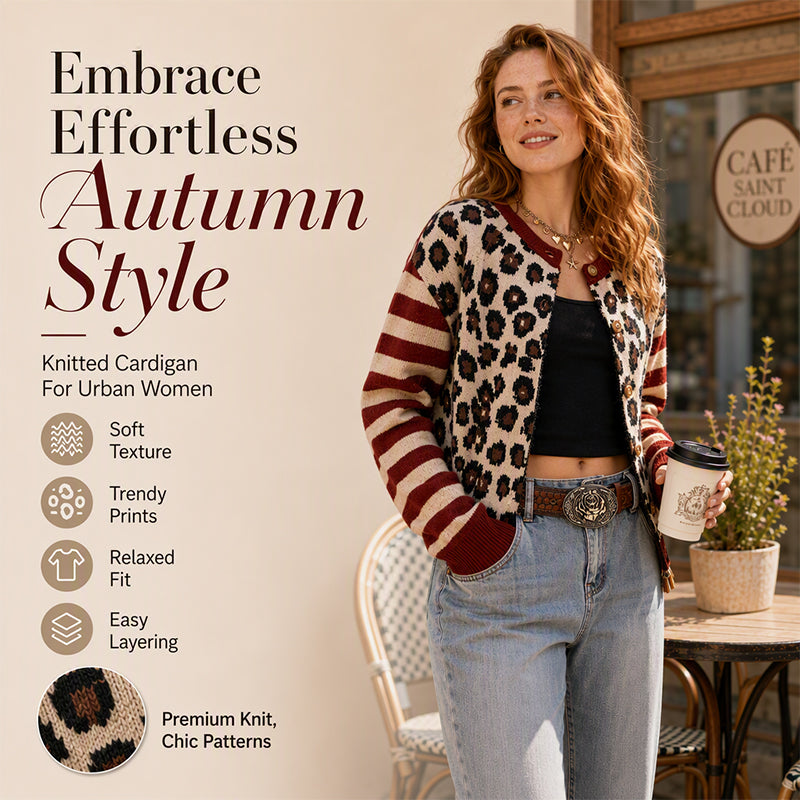🐆 Statement Layers | Women's Leopard-Print Relaxed-Fit Cardigan