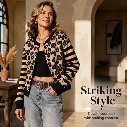 🐆 Statement Layers | Women's Leopard-Print Relaxed-Fit Cardigan