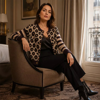 🐆 Statement Layers | Women's Leopard-Print Relaxed-Fit Cardigan