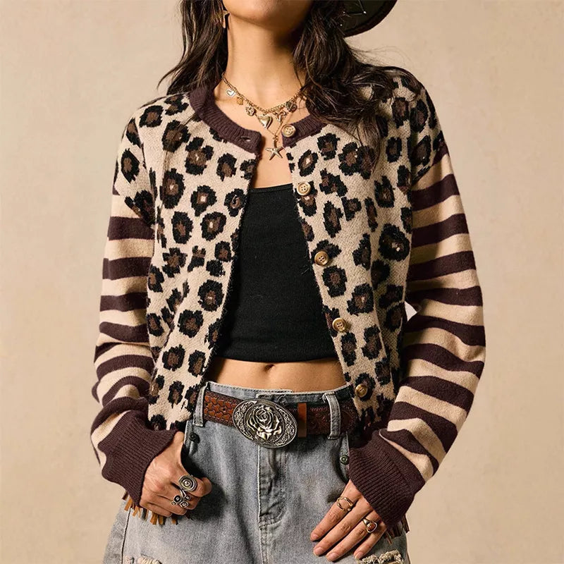 🐆 Statement Layers | Women's Leopard-Print Relaxed-Fit Cardigan