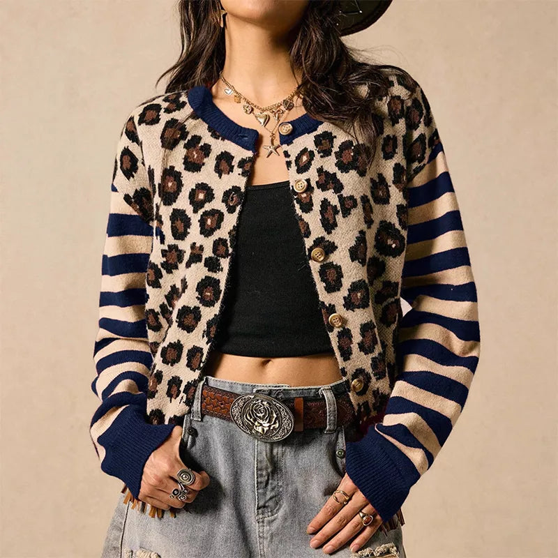 🐆 Statement Layers | Women's Leopard-Print Relaxed-Fit Cardigan