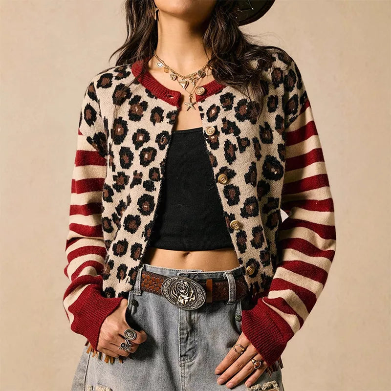 🐆 Statement Layers | Women's Leopard-Print Relaxed-Fit Cardigan
