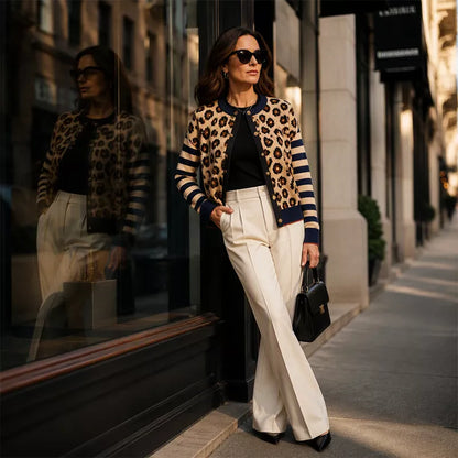 🐆 Statement Layers | Women's Leopard-Print Relaxed-Fit Cardigan