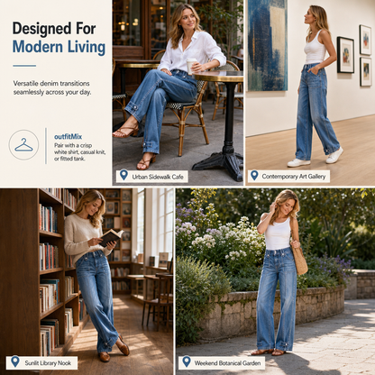 Women's Retro Wide-Leg Denim Jeans
