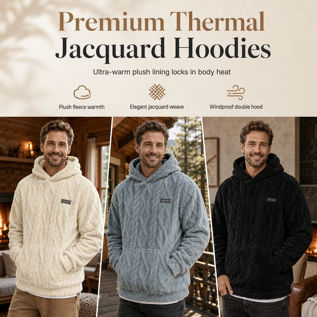 ❄️ Winter-Ready Comfort | Men's Fleece-Lined Jacquard Hooded Pullover
