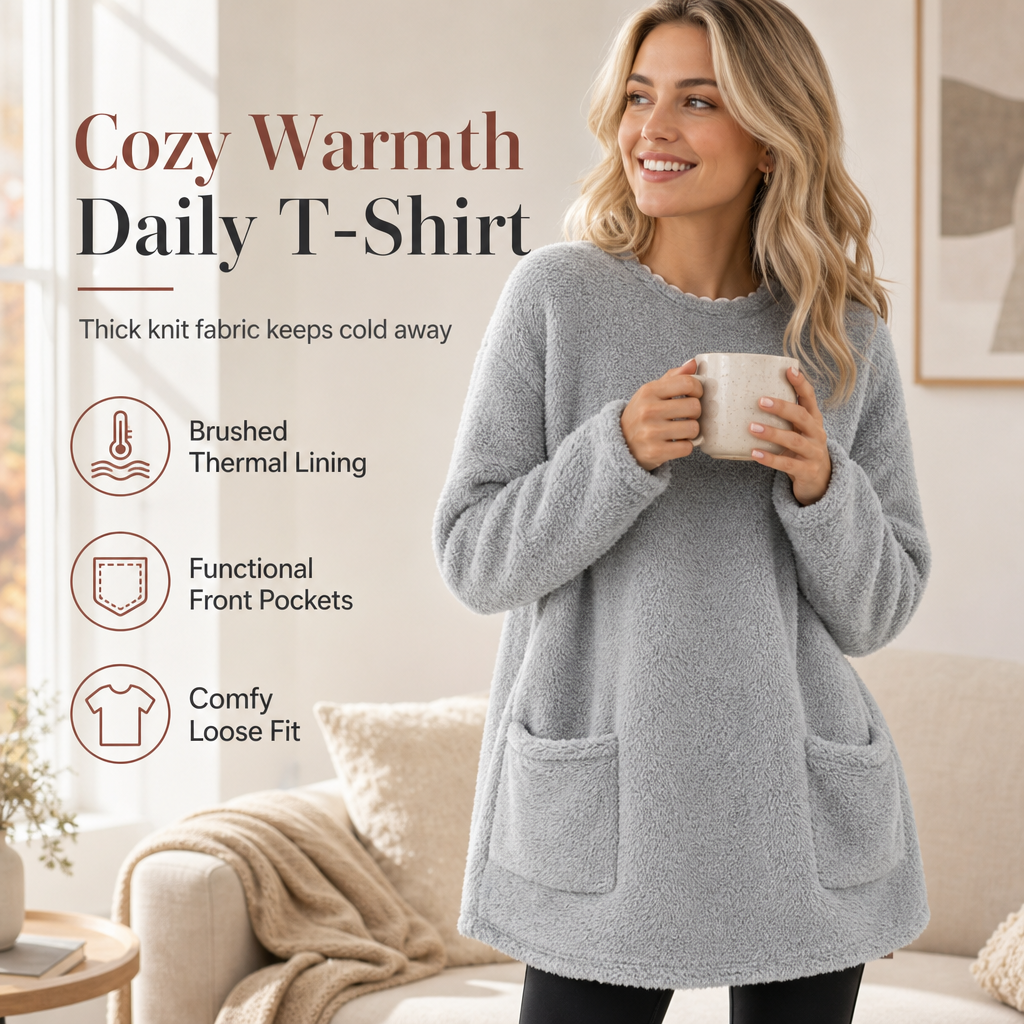 🍂Limited-Time Offer ☁️Women's Warm Crew Neck Long Sleeve Top
