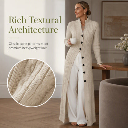 Women's Cable Knit Mock Neck Long Cardigan Duster Sweater Coat