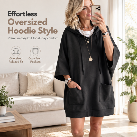 ☁️ Relaxed Comfort | Women's Oversized Hooded Knit Sweatshirt with Deep Pockets