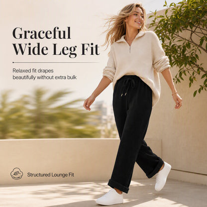 ✨ Easy Everyday Comfort | Women's Ribbed High-Waisted Drawstring Wide-Leg Pants