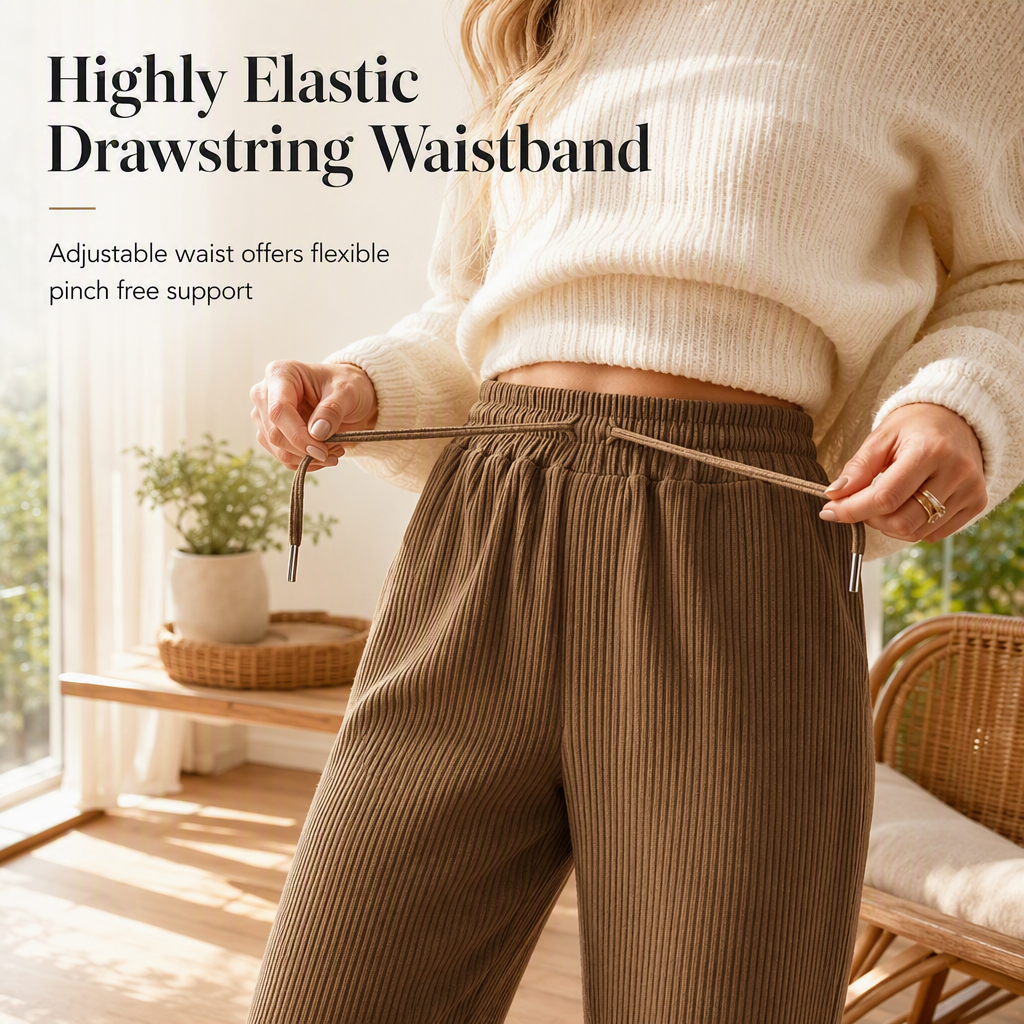 ✨ Easy Everyday Comfort | Women's Ribbed High-Waisted Drawstring Wide-Leg Pants