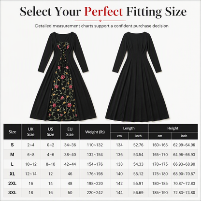 Black Long Sleeve Square Neck Lace Up Corset Maxi Dress with Floral Embroidered Mesh Panel