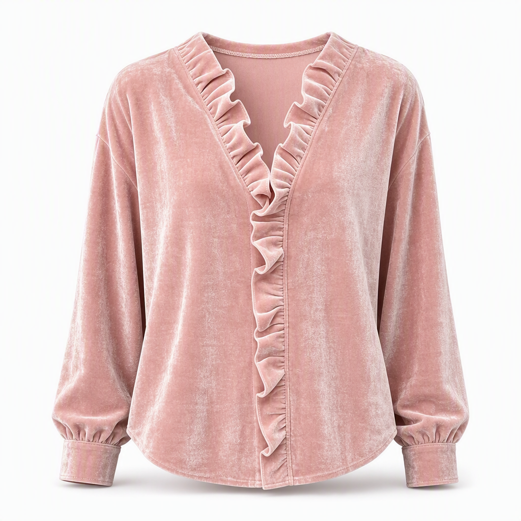 ✨ Vintage Elegance | Women's Stretch Velvet Blouse with Cascading Ruffle Collar