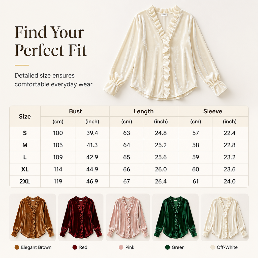 ✨ Vintage Elegance | Women's Stretch Velvet Blouse with Cascading Ruffle Collar