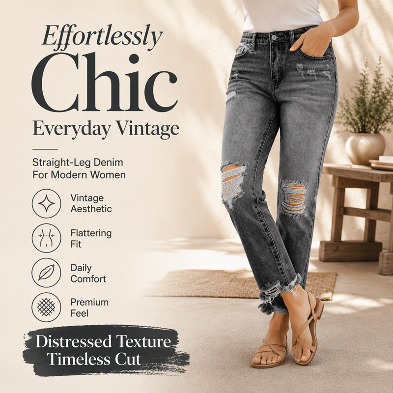 👖 Vintage Edge, Effortless Style | Women's Distressed Ripped Jeans