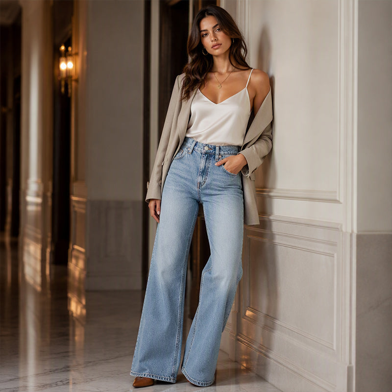 Women's High Elastic Wide-Leg Denim Jeans