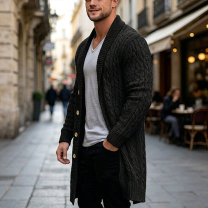 Men's Mid-Long Cable Knit Cardigan