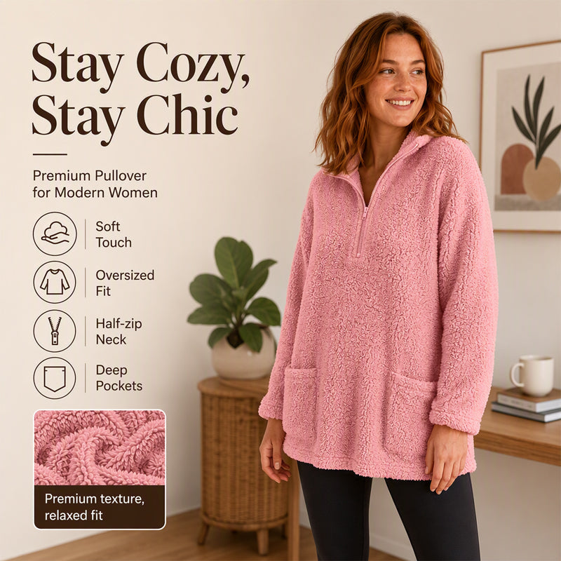 ☁️ Cozy Made Easy | Women's Half-Zip Plush Sweatshirt with Pockets