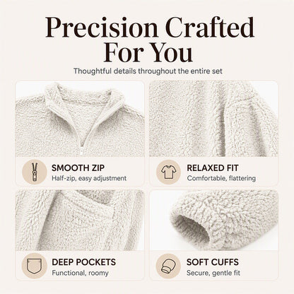 ☁️ Cozy Made Easy | Women's Half-Zip Plush Sweatshirt with Pockets