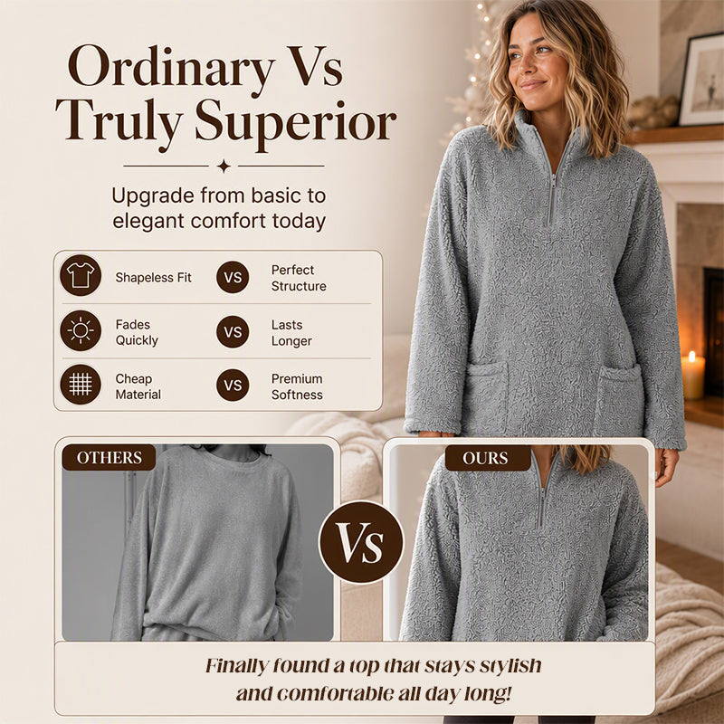 ☁️ Cozy Made Easy | Women's Half-Zip Plush Sweatshirt with Pockets