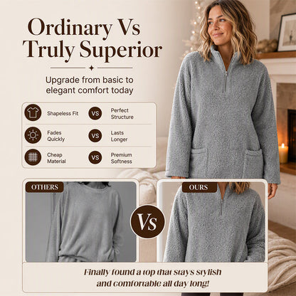 ☁️ Cozy Made Easy | Women's Half-Zip Plush Sweatshirt with Pockets