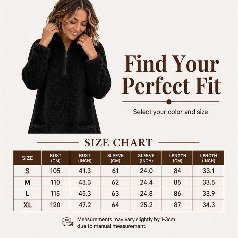 ☁️ Cozy Made Easy | Women's Half-Zip Plush Sweatshirt with Pockets