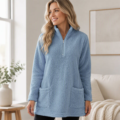 ☁️ Cozy Made Easy | Women's Half-Zip Plush Sweatshirt with Pockets